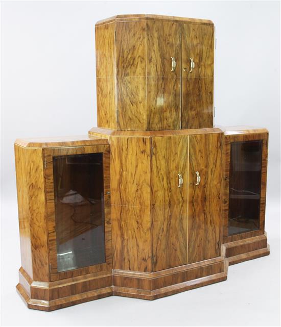 An Art Deco figured walnut cocktail cabinet, W.5ft 10in. D.1ft 6in. H.5ft 1in.